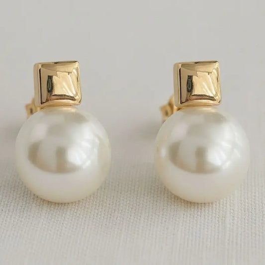 Classic Gold Pearl Stud Earrings