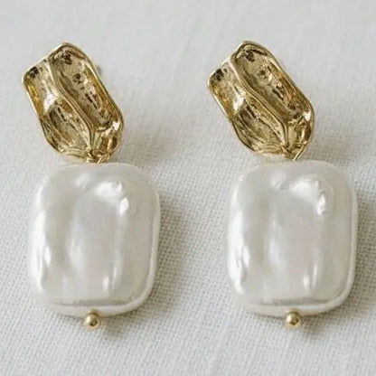 Textured Gold Freshwater Pearl Drop Earrings