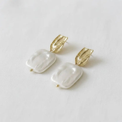 Textured Gold Freshwater Pearl Drop Earrings