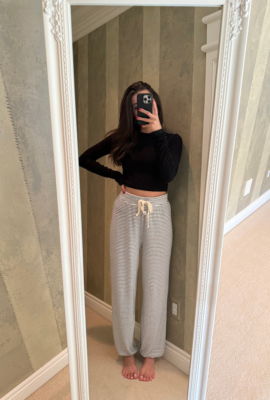 Striped Drawstring Lounge Pants (black/cream)
