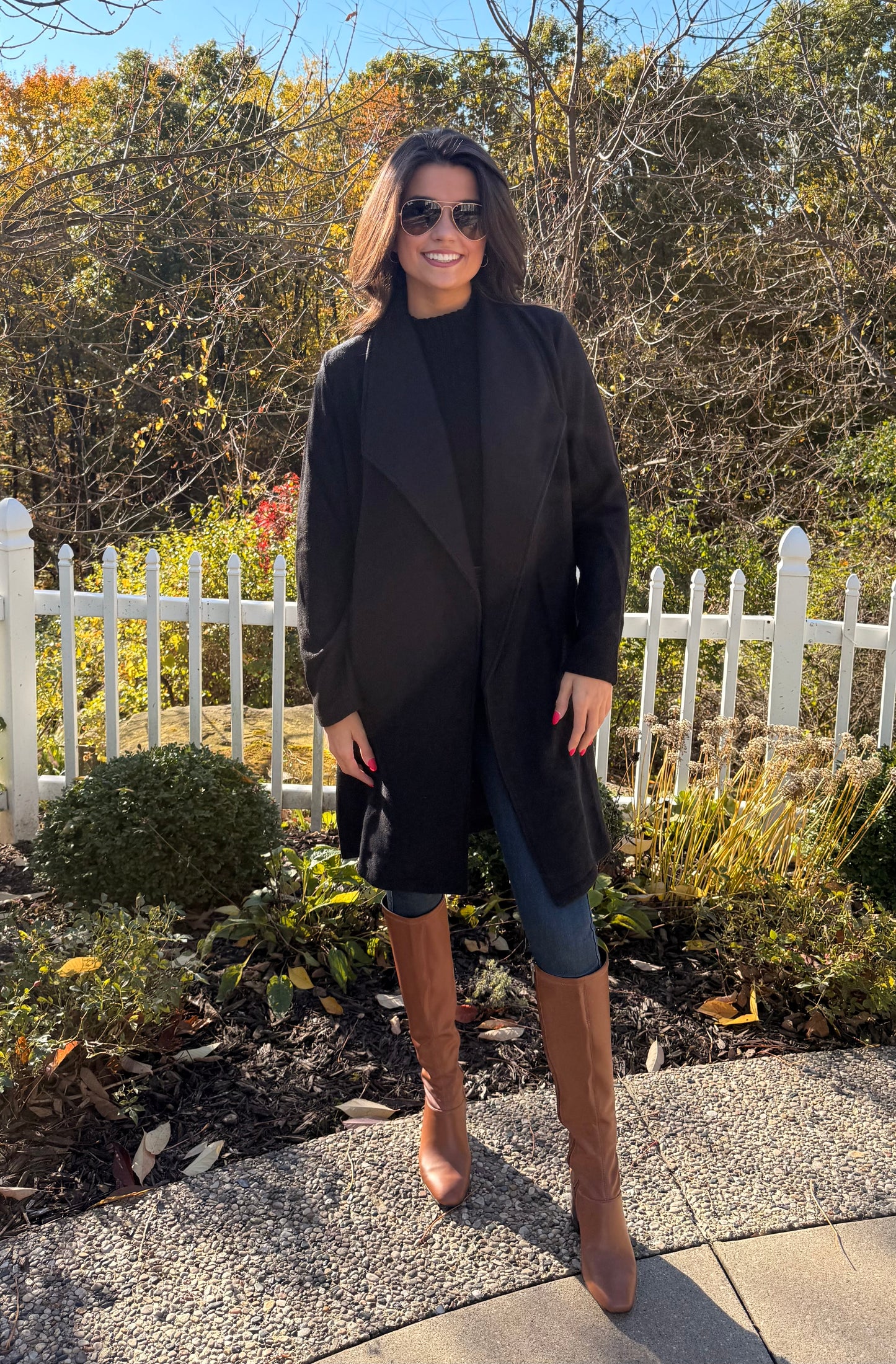 Amber Open Front Knit Coat Jacket (black)