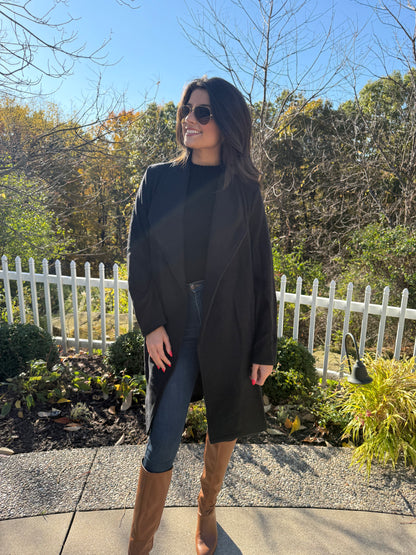 Amber Open Front Knit Coat Jacket (black)