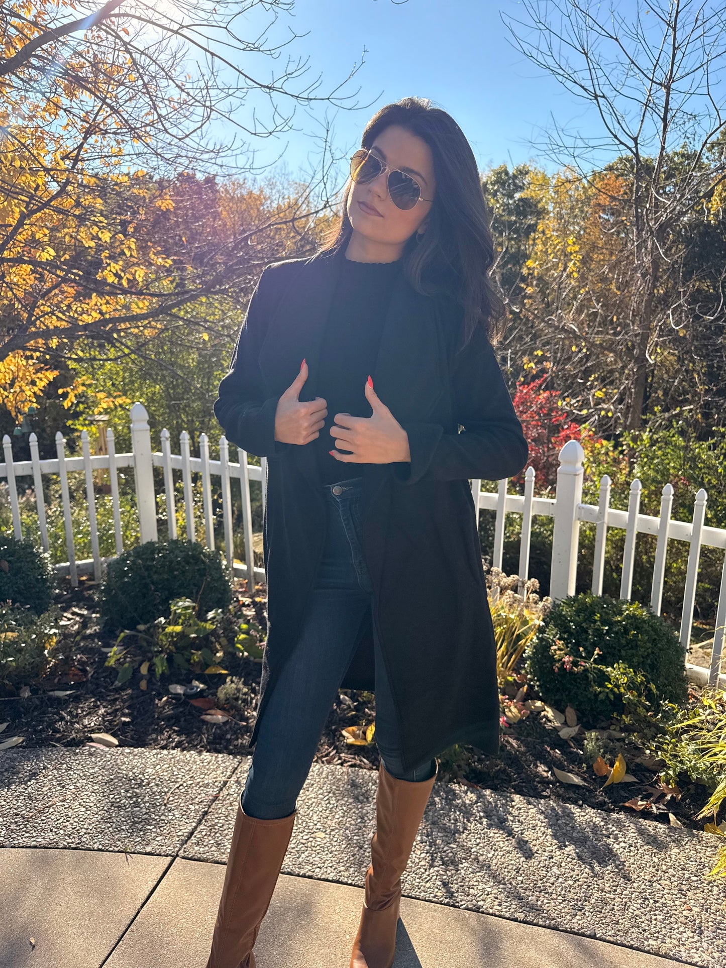 Amber Open Front Knit Coat Jacket (black)