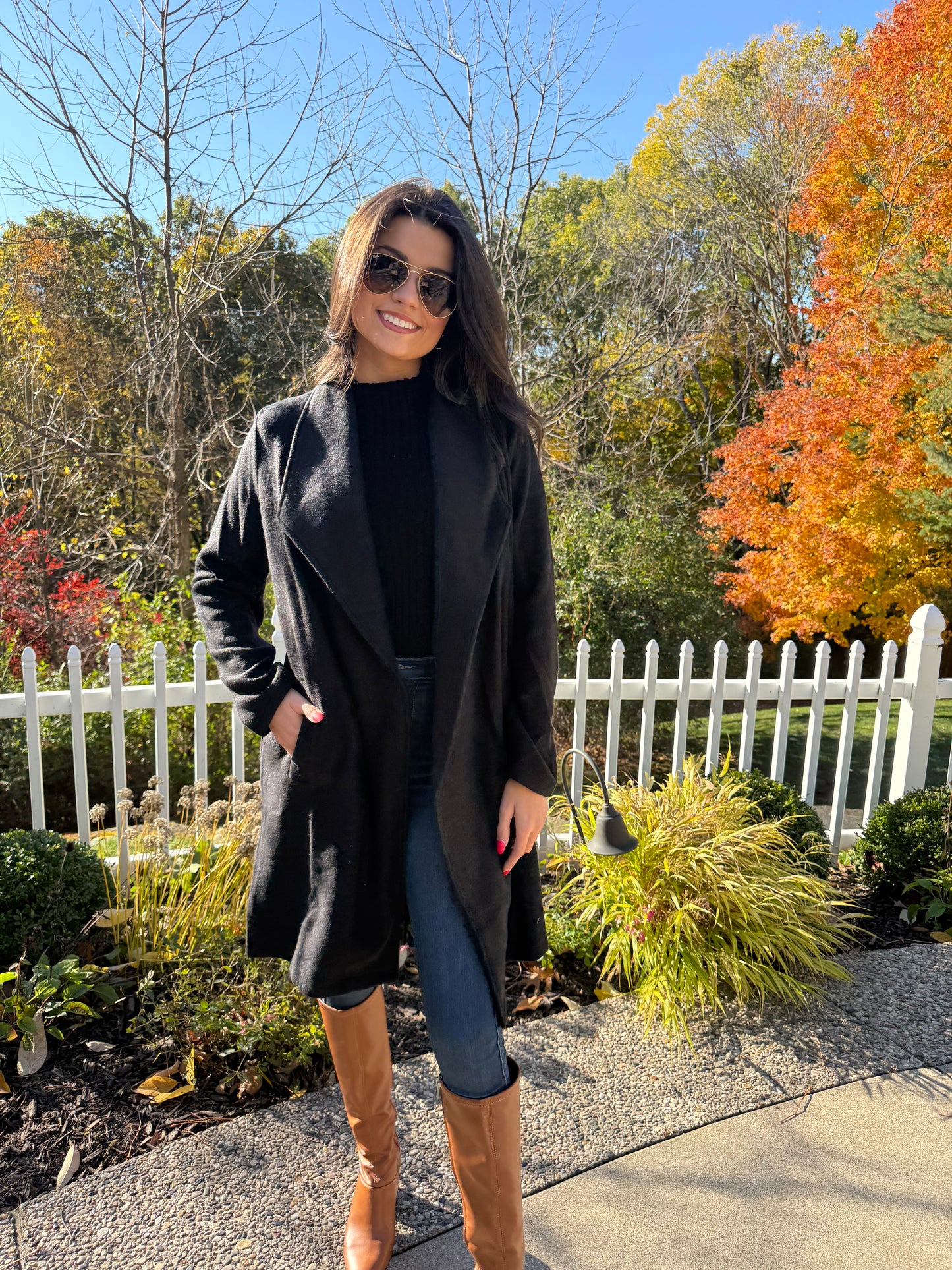 Amber Open Front Knit Coat Jacket (black)