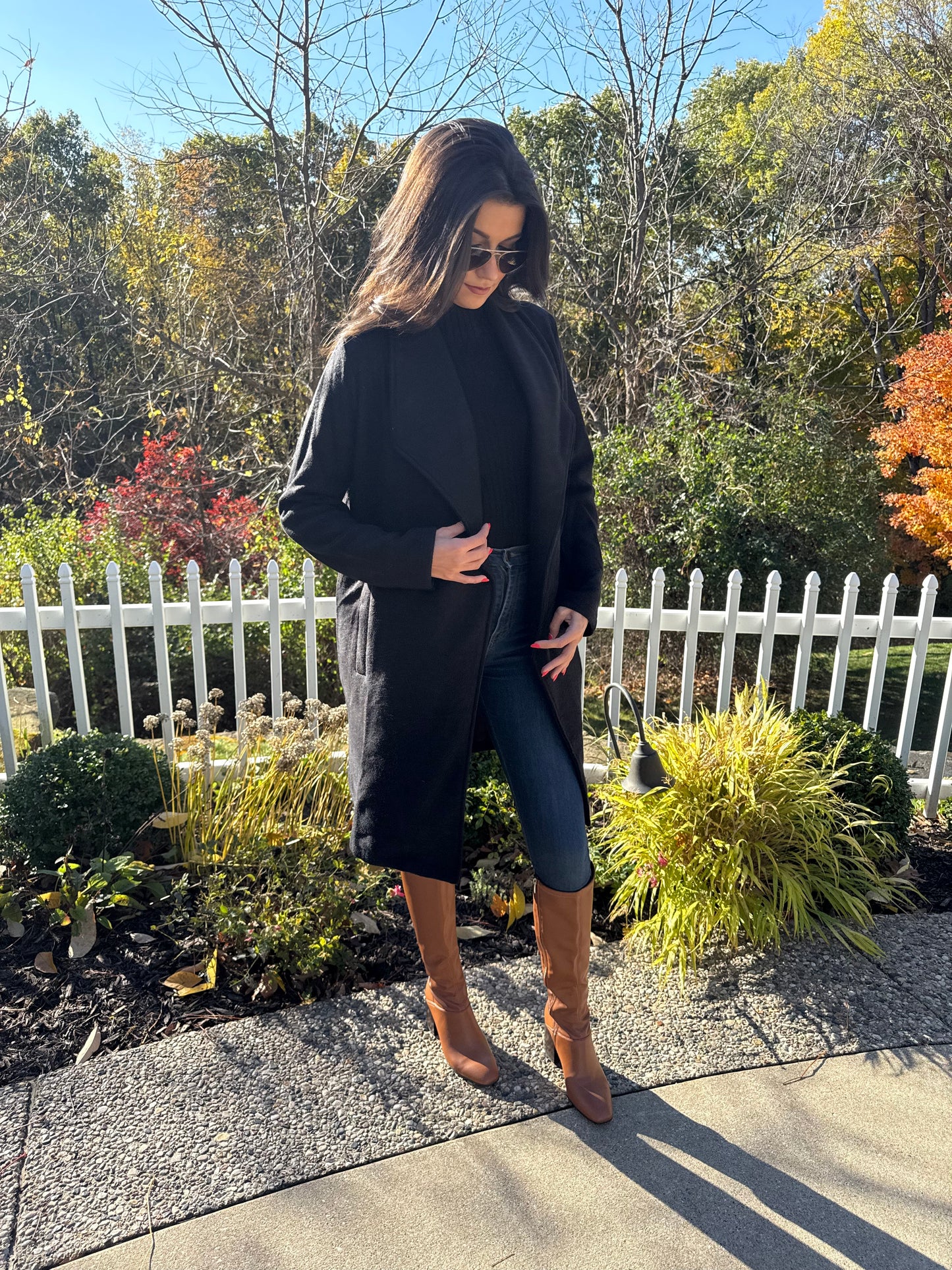 Amber Open Front Knit Coat Jacket (black)