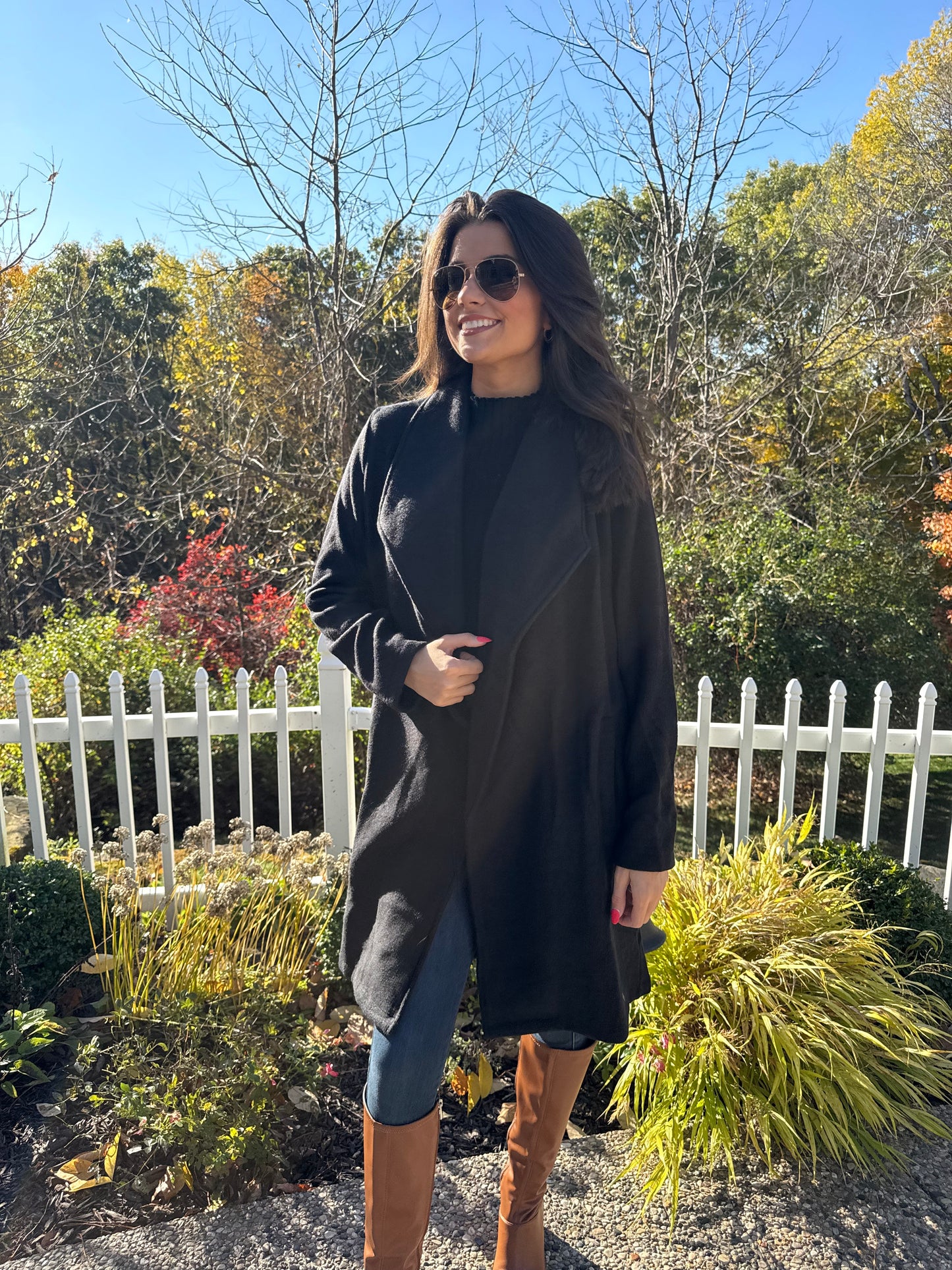 Amber Open Front Knit Coat Jacket (black)