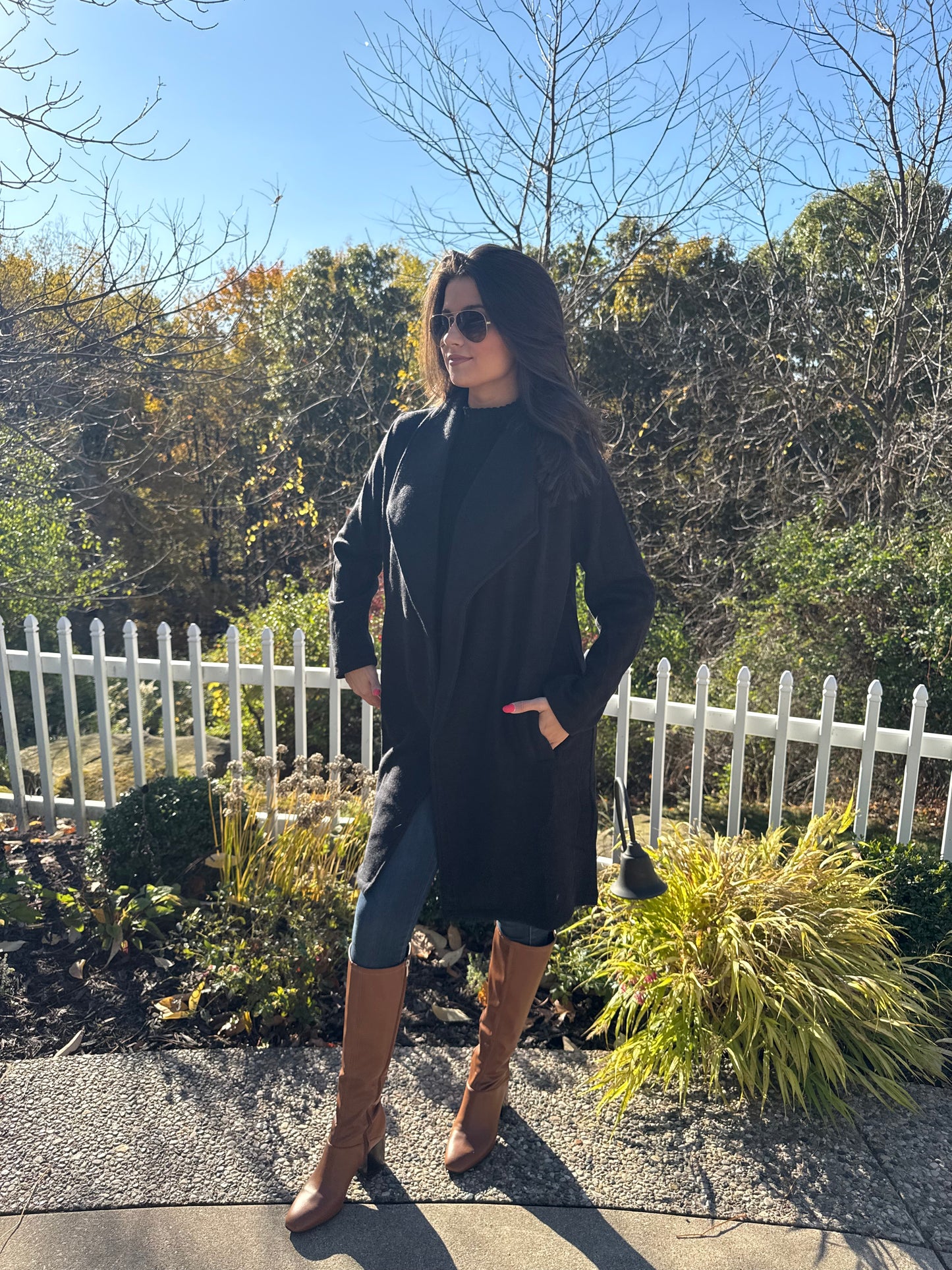 Amber Open Front Knit Coat Jacket (black)