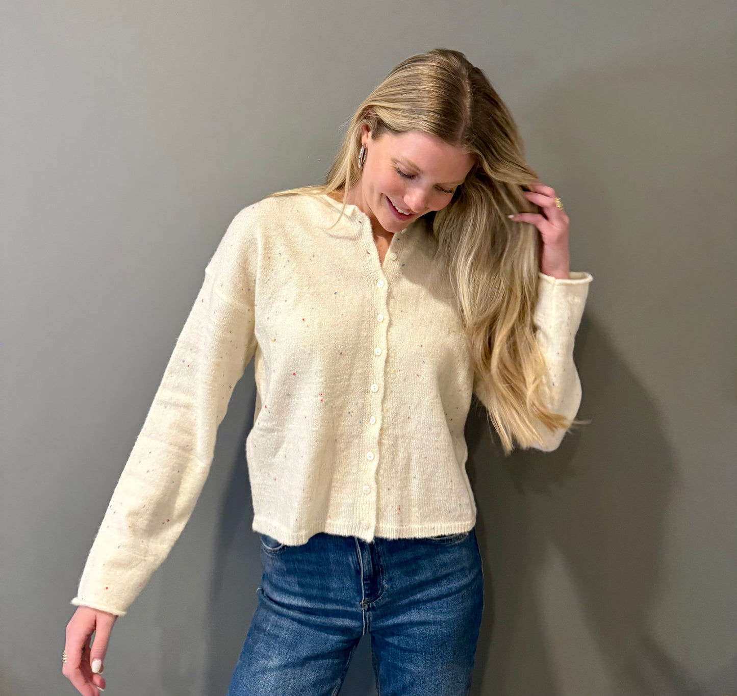 Funfetti Cream Button-Down Cardigan