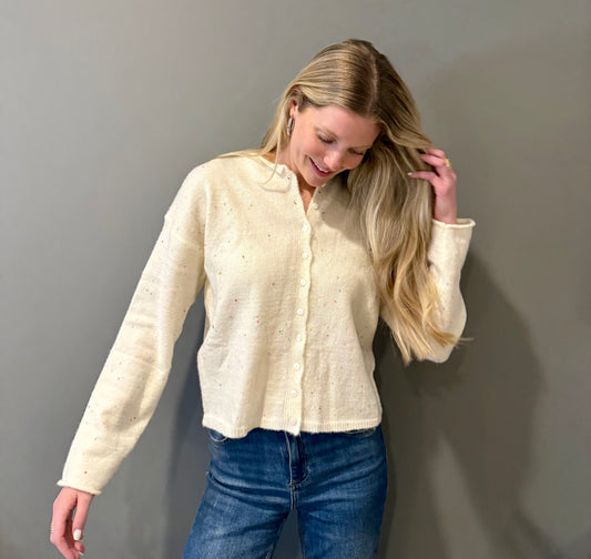Funfetti Cream Button-Down Cardigan