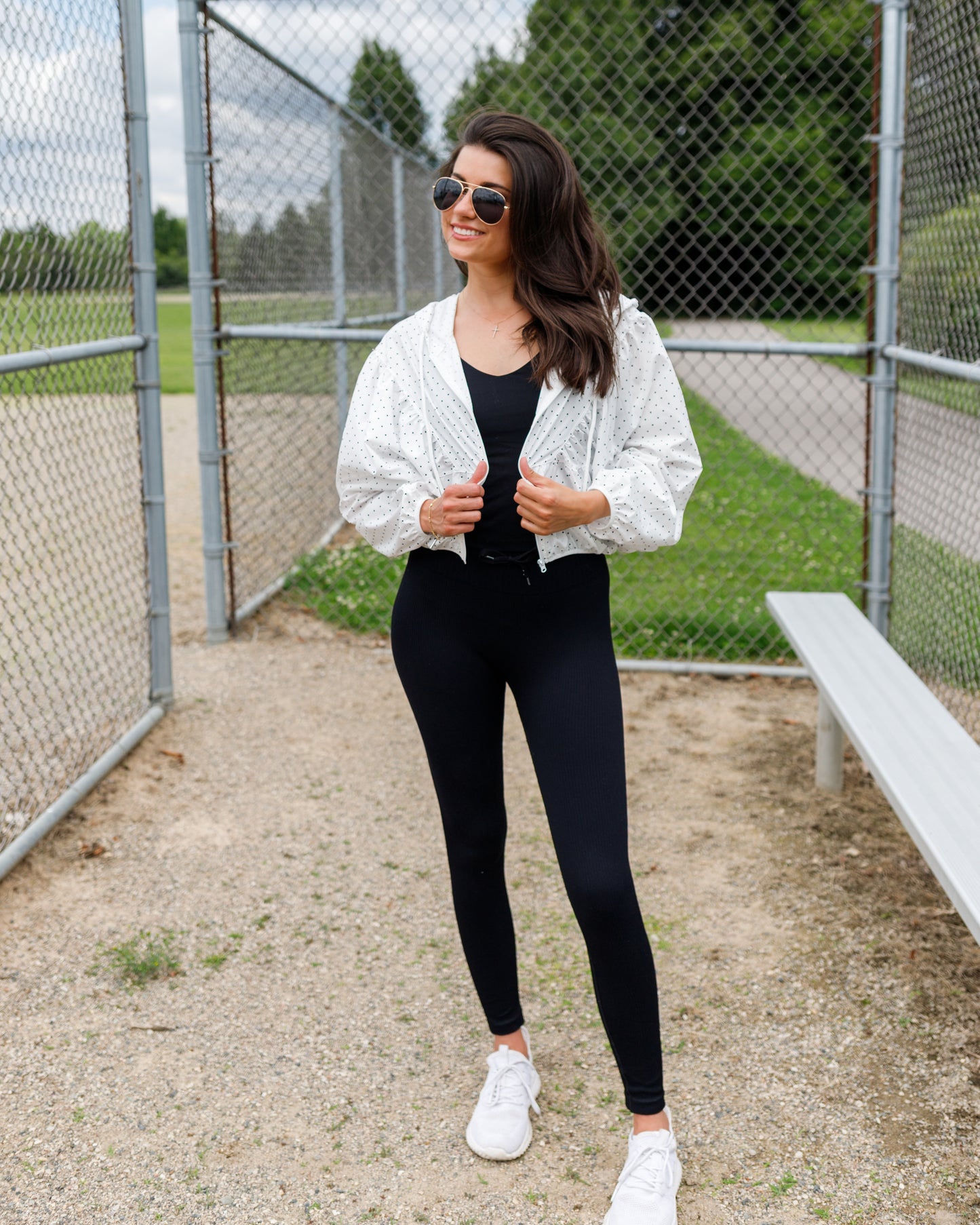 Polka Dot Windbreaker Jacket – Black/White