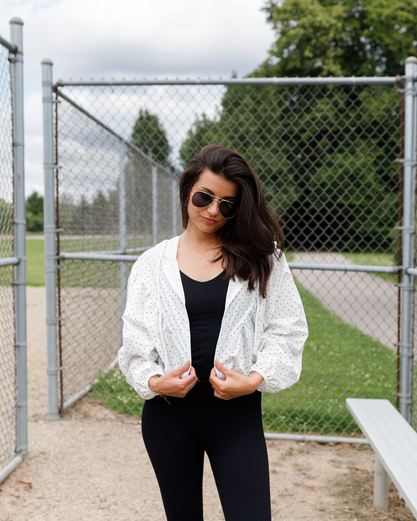 Polka Dot Windbreaker Jacket – Black/White